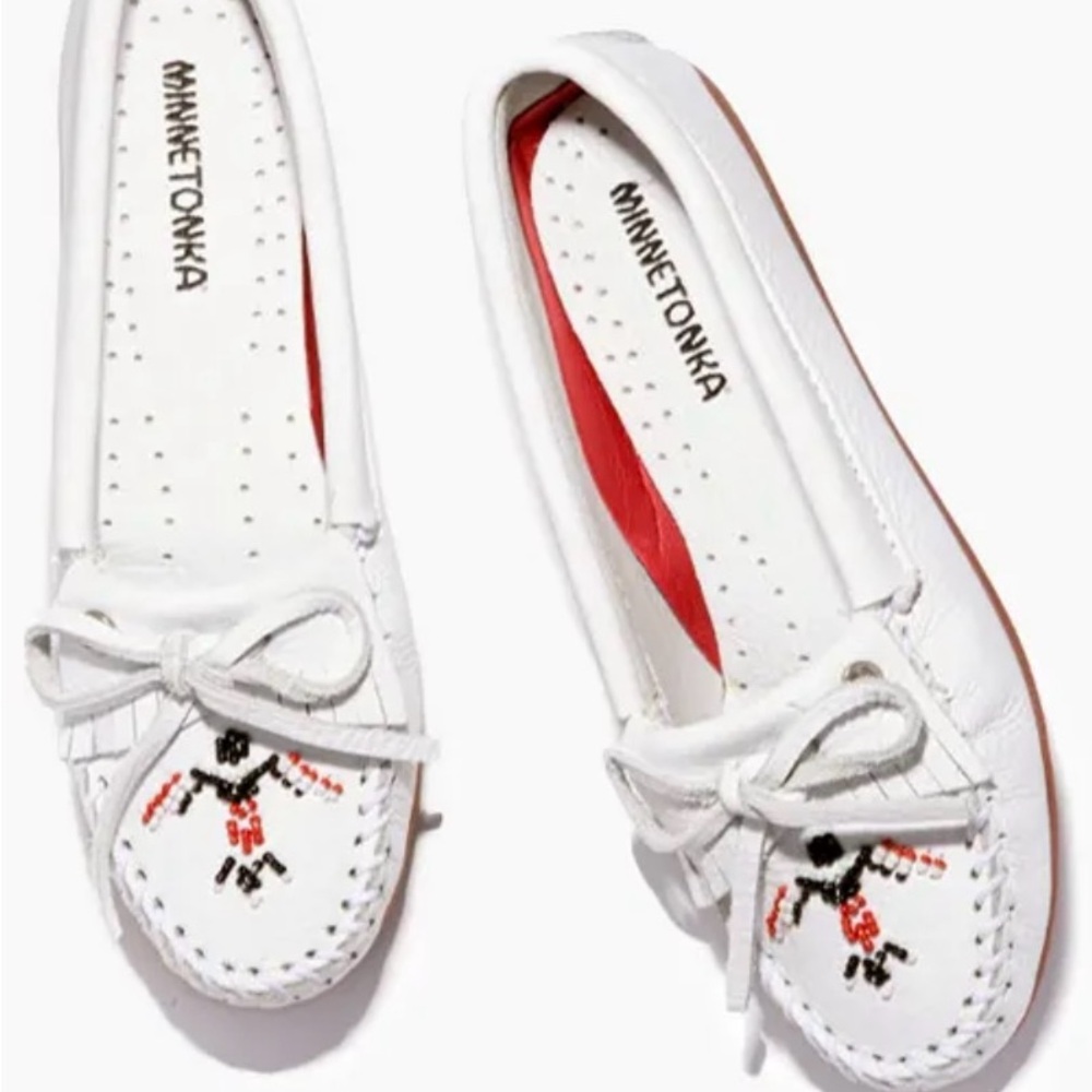 Minnetonka White Moccasins with Embroidery